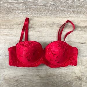 Red Embroidered Bra, Size 34B